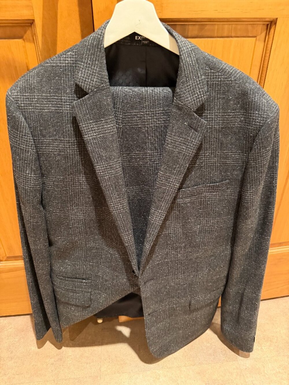 Express Gray Charcoal Plaid Suit Pants Size 42 Slim Size 34 X 32 Pants
